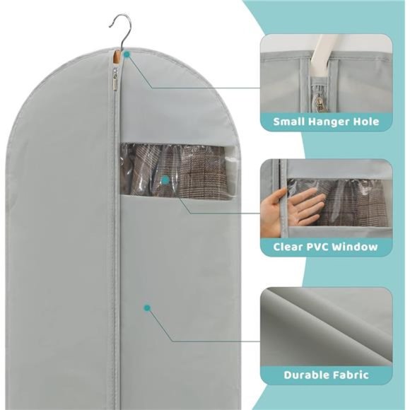 4 Pack - 65" Dress Garment Bags for Hanging Clothes, Dress Bags for Gowns Long - Picture 2 of 7